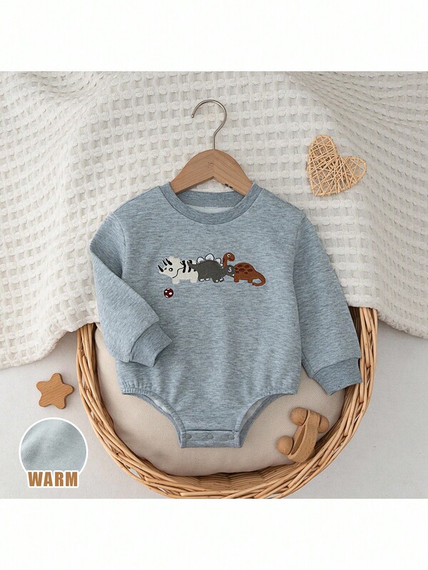 Loomiva Tutina a maniche lunghe in maglia morbida con collo a giro e motivo a dinosauri cartoni animati per neonato maschio