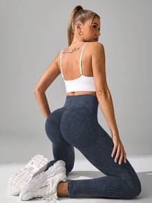 Slayform 2件套高腰纯色紧身瑜伽裤 - 彩色 - 查看 5