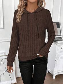 SHEIN LUNE Casual Solid Color Sweatshirt, Versatile For Autumn - Coffee Brown - View 4