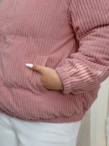 Vionelle Chaqueta informal de talla grande de unicolor, invierno - Rosa - Ver 8