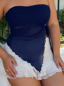 Nezia Cruz 不對稱襯衫女性無肩帶上衣 - 藏蓝色 - 查看 6