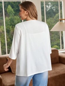 Rosumi 大码女式中长袖白色提花纹理开衫沙滩度假夹克女式春季服装女式夏季服装秋冬 - 白色 - 查看 3