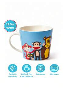 Paul Frank X SHEIN 1 件 13.5 盎司/400 毫升卡通图案印花陶瓷杯，可微波炉加热和洗碗机清洗，适合盛水、牛奶、果汁、咖啡、猴子、朋友、时尚、 - 彩色 - 查看 3