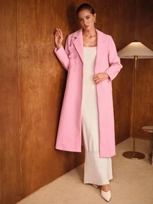 MOTF PREMIUM ABRIGO LARGO BORDADO DE ESTILO URBANO PARA MUJER - Rosa - Ver 7