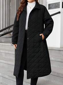 Easura معطف طويل مبطن بالماس مربع الأنيق بأكمام طويلة وطول كبير