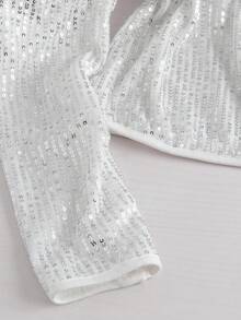 GlowEve Women's Long Sleeve Sequin Stretch Fitted Elegant T-Shirt Top - Beige - View 3