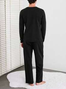 EURMUSE Conjunto de pijama de hombre con gráfico de eslogan 100% algodón - Negro - Ver 2