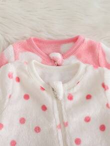 Cozy Pixies Bộ áo liền quần dài tay cổ tròn lót ấm họa tiết chấm bi hình trái tim cho bé gái sơ sinh, bộ đồ ngủ liền thân cho bé gái sơ sinh, quần áo cho bé sinh đôi sơ sinh. - Hồng - Xem 6
