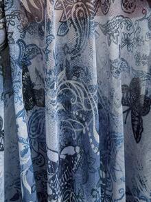 Soleia Plus Size Women Print Deep V-Neck Flare Sleeve Ruffle Hem Blouse - Multicolor - View 10