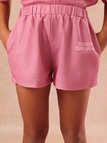 SUMWON Sweet Dreams Pajama Set Two Piece Wear Sleepwear Summer Lightweight Knit Matching Crop Top Shorts Set Comfy Cozy Sleepwear For Casual And Vacation - Purple - View 7