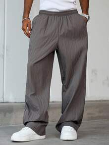 Manfinity EMRG Men's Loose Wide Leg Casual Pants, Versatile For Streetwear, Casual Daily Wear, Weekend Outings, Music Festivals, Social Gatherings. This Pant Is An Essential Versatile Piece In A Man's Wardrobe, Making It A Great Gift For A Boyfriend Or Husband. Japanese Oversized Wide Leg Loose Pants, Old Money Style, Fall - Grey - View 4