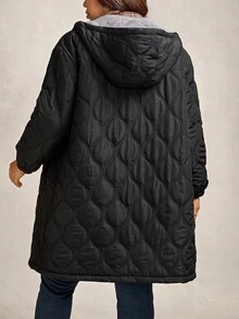 Zelara 大码女式连帽保暖长款羽绒服，温暖休闲冬季女式外套，时尚女式外套，秋冬季女式外套，大码女式外套，大码外套，绗缝外套，秋季女式外套，冬季女式外套，外出上衣，外出女式乡村风拉链连帽黑色外套，连帽拉链外套，女士冬季拉链外套，女士冬季外套，黑色上衣，感恩节外套 - 黑色 - 查看 2
