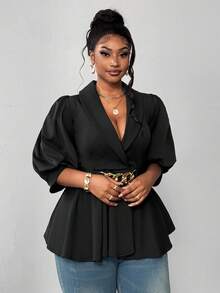 Maweii 大码女式蝙蝠袖T恤，腰部饰有金属链 - 黑色 - 查看 6