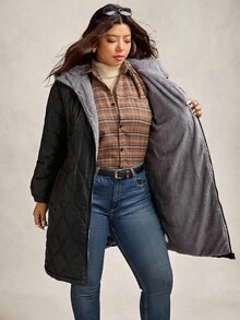 Zelara 大码女式连帽保暖长款羽绒服，温暖休闲冬季女式外套，时尚女式外套，秋冬季女式外套，大码女式外套，大码外套，绗缝外套，秋季女式外套，冬季女式外套，外出上衣，外出女式乡村风拉链连帽黑色外套，连帽拉链外套，女士冬季拉链外套，女士冬季外套，黑色上衣，感恩节外套 - 黑色 - 查看 5