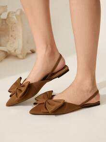 CUCCOO CHICEST Giày lười đế bệt hở mũi màu cà phê thời trang nữ, trang trí nơ, thoải mái, thanh lịch - Cà phê nâu - Xem 6
