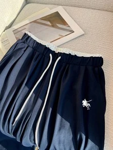 Franclia 女士休闲骑士条纹印花 T 恤和松紧腰撞色阔腿裤套装，适合春季、夏季、返校、户外运动、送给姐妹、妈妈、母亲节的礼物 - 彩色 - 查看 4
