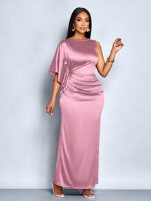 SOLERSUN Elegant Party Solid Color Asymmetric Dress