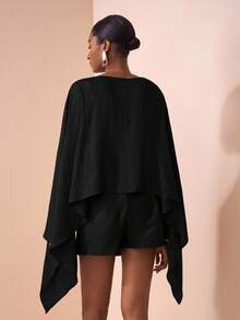 Zivah 2025秋冬新款通勤优雅休闲度假宽松棕色长袖衬衫+迷你裙裤子女两件套，旅行，通勤，派对，度假，老款风格，购物，宴会，优雅，聚会，约会，休闲-A，舒适秋冬女装 - 黑色 - 查看 3