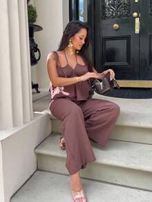 NegzBox Brown Woven Linen Tank Top & Pants Set - Brown - View 6