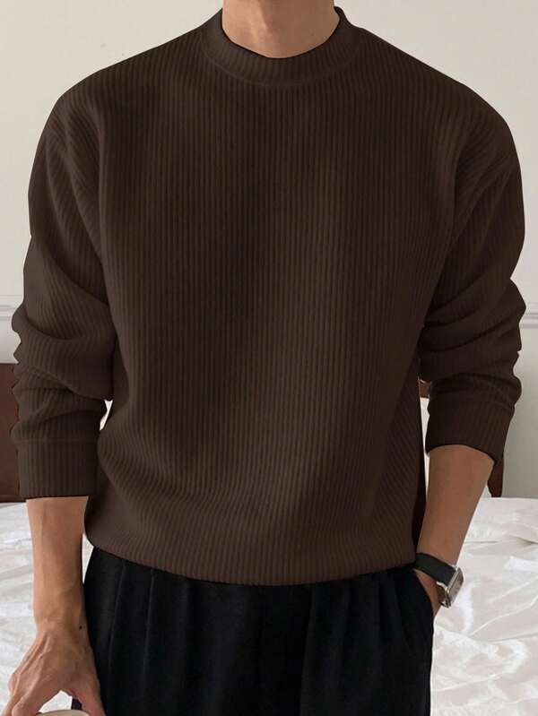 DAZY Sudadera casual de cuello redondo de manga larga y corte holgado de unicolor para hombre