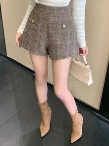 DAZY 女士优雅图案短裤，秋季 - 棕色 - 查看 8