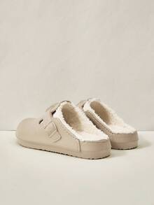 Cuccoo Women's Khaki Classic Thermal Lined Solid Color Indoor Waterproof Warm Slip-On Slippers For Winter