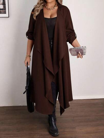 Vionelle Plus Size Casual Waterfall Collar Long Jacket Fall Women Clotheswomen Long Cardiganlong Cardigans Ladies Brown Clothes Chocolate Brown Dress Brown Outfits For Women Dark Brown Dress