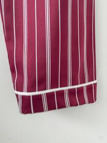 Girls' Striped Cardigan And Pants 2 Pieces Set, Featuring Cute Bear Patch, Contrast Trim, Suitable For Christmas, Autumn/Winter - Red - View 6