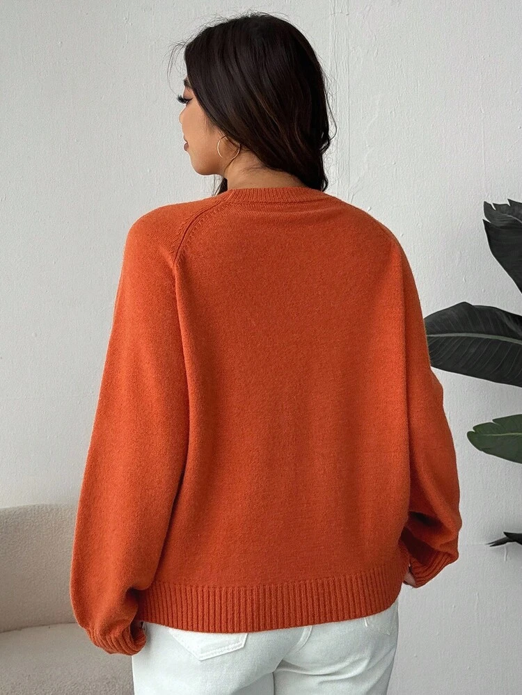 Dazy Plus Plus Size Women Solid Color Crew Neck Loose Casual Pullover Sweater, Autumn/Winter