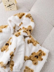 SHEIN 2 pièces Ensemble bébé nouveau-né garçon/fille mignon motif de dessin animé veste à capuche douce et pantalon à taille élastique, chaud pour les sorties et la maison en automne/hiver - Multicolore - Voir 8