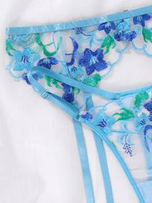 SHEIN 5pcs Fashionable Sexy Embroidered Blue Women's Lingerie Set - Blue - View 5