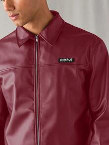 SWAVVY 男士梭织休闲日常宽松长袖拉链衬衫，适合秋冬 - 酒紅色 - 查看 6