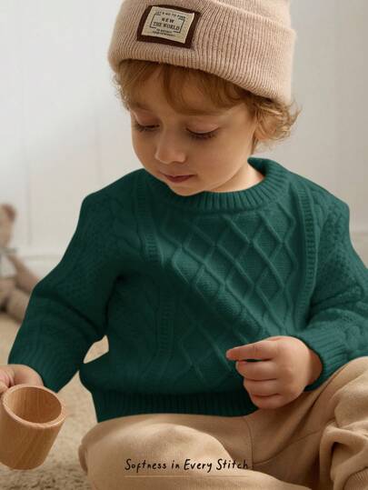 Cozy Pixies 男婴纯色圆领长袖套头毛衣，休闲百搭女式秋冬装