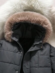 Mirajuku 1 件适合青少年男孩的黑色保暖内衬连帽派克大衣，带毛领，时尚宽松夹棉外套，适合秋冬季、户外、旅行、学校和各种场合 - 深灰色 - 查看 6