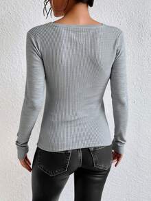 EURMUSE V Neck Bishop Sleeve Jumper - Light Grey - View 2