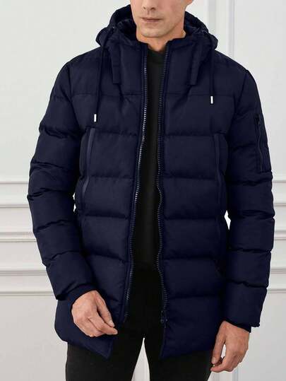 EURMUSE Men's Solid Color Long Sleeve Zip Front Drawstring Hooded Casual Winter Jacket