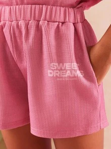 SUMWON Sweet Dreams Pajama Set Two Piece Wear Sleepwear Summer Lightweight Knit Matching Crop Top Shorts Set Comfy Cozy Sleepwear For Casual And Vacation - Purple - View 8