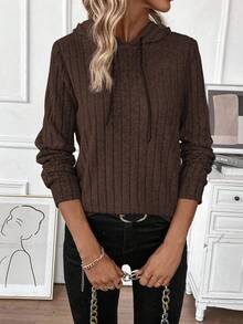 SHEIN LUNE Casual Solid Color Sweatshirt, Versatile For Autumn - Coffee Brown - View 6