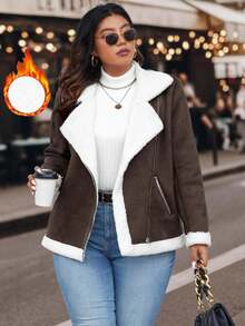 Easura Plus Size Casual Thermal Lined Jacket, Suitable For Commuting, Autumn/Winter