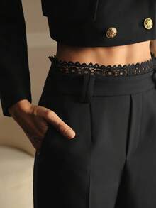 MOTF PREMIUM CONTRAST LACE SUIT PANTS, AUTUMN/WINTER - Black - View 1