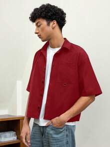 SWAVVY Camisa de manga corta holgada y casual de tejido para hombre, para uso diario