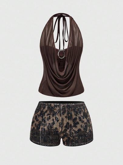 Hippie Débardeur sans bretelles sexy pour femmes avec décolleté plongeant vintage et imprimé léopard pour soirée de Noël (inclut un soutien-gorge bandeau)