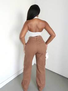 Alexandranx 女式条纹字母图案街头风工字背心 - 黑與白 - 查看 2