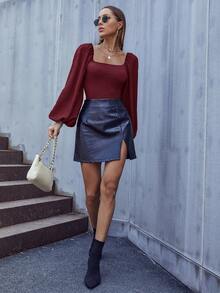 Firerie Body de mujer de unicolor con cuello cuadrado y mangas farol