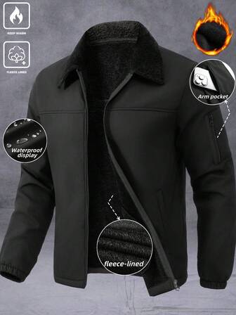 Manfinity Homme Veste à manches longues pour hommes à col rembourré épais, multi-poches et zippée, coupe-vent thermique doublé pour l'extérieur, automne/hiver