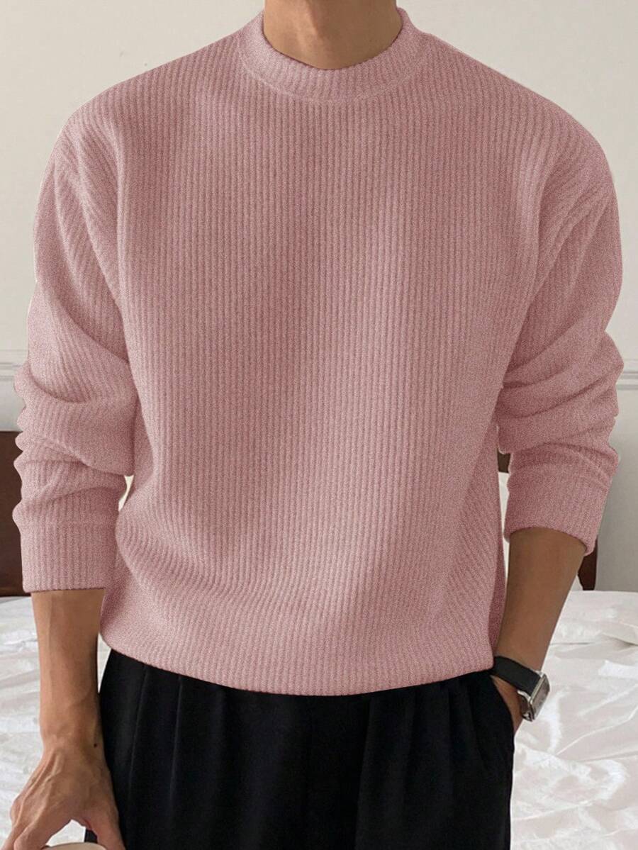 DAZY Men's Casual Solid Color Pullover Sweater, Autumn - Pink - View 1