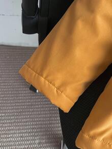 SHEIN 女童冬季长袖连帽抓绒加厚仿毛领外套，腰部收紧修身撞色纽扣休闲时尚派克大衣 - 黃色 - 查看 4