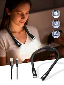 1 pieza Luz colgante de cuello LED con luz de lectura recargable por USB/modelo a batería, luz de protección ocular para estudiantes, luz para libro, luz portátil para correr de noche al aire libre, luz de trabajo creativa - 3 colores - Ver 2