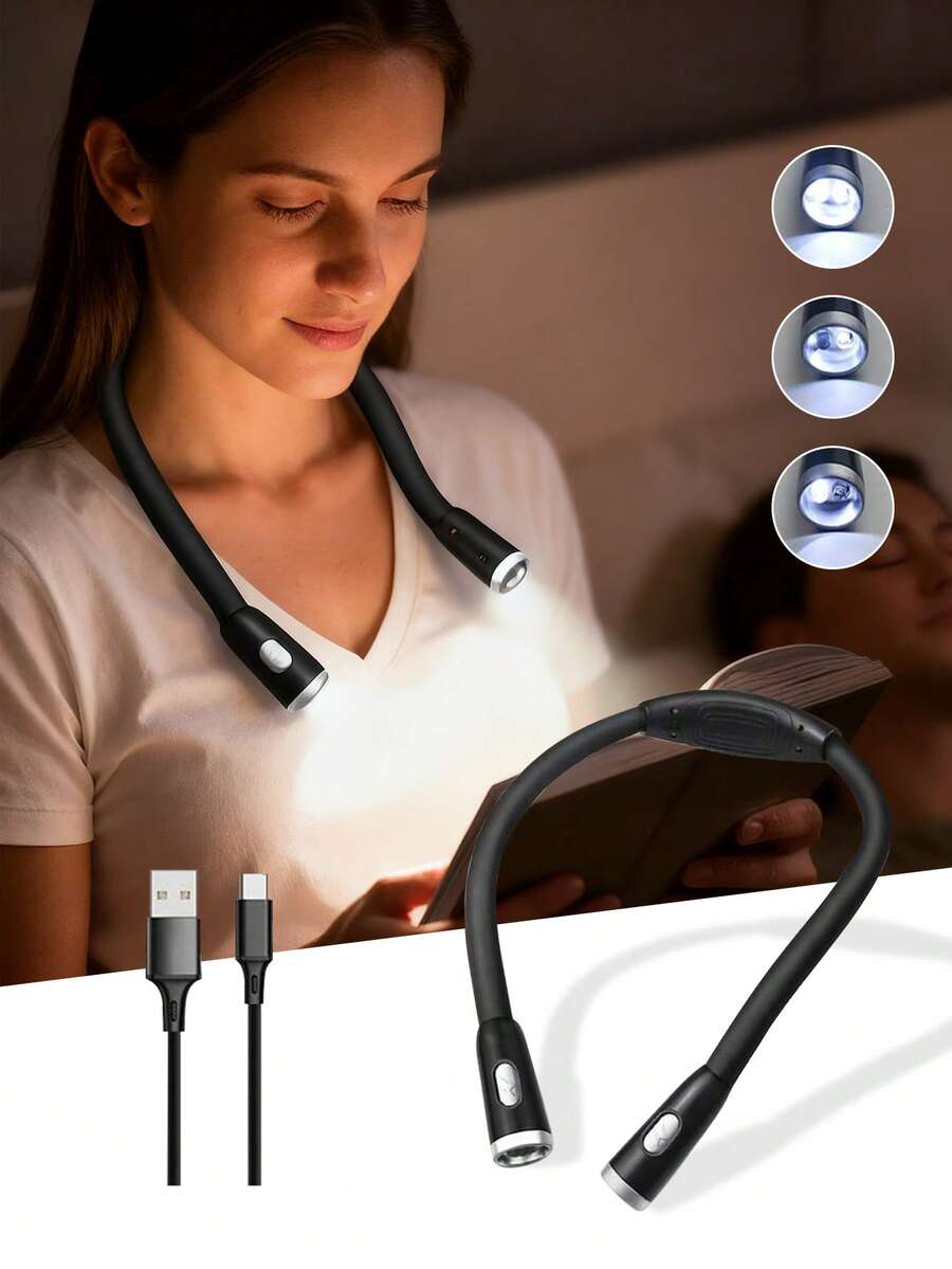1 pieza Luz colgante de cuello LED con luz de lectura recargable por USB/modelo a batería, luz de protección ocular para estudiantes, luz para libro, luz portátil para correr de noche al aire libre, luz de trabajo creativa