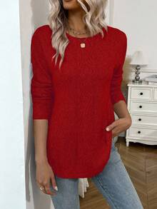 EMERY ROSE Áo len dài tay cổ tròn họa tiết dây cáp thanh lịch dành cho nữ, Thu/Đông - Đỏ - Xem 6
